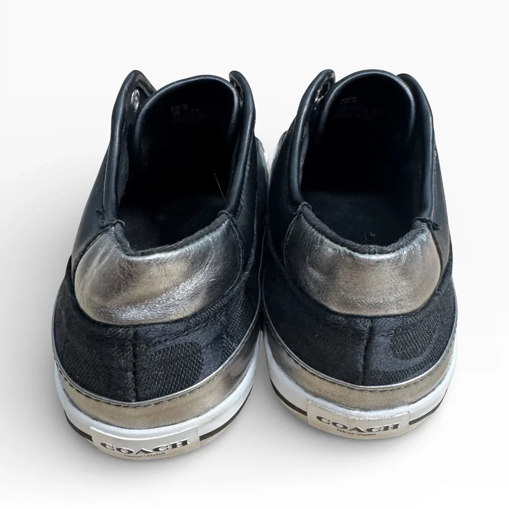 Coach Felix Signature Canvas Slip-On Sneakers Black Silver Womens Size US